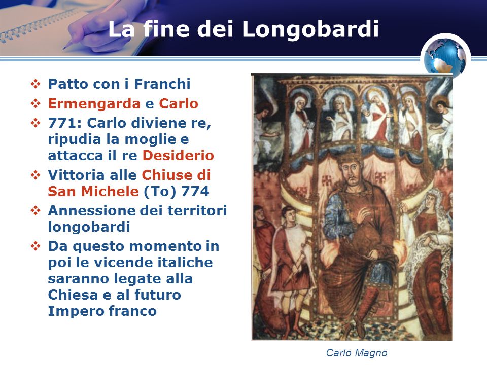 La fine dei Longobardi Patto con i Franchi Ermengarda e Carlo