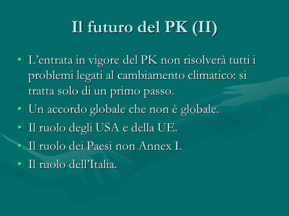 Il futuro del PK (II) L’entrata in vigore del PK non risolverà tutti i problemi legati al cambiamento climatico: si tratta solo di un primo passo.