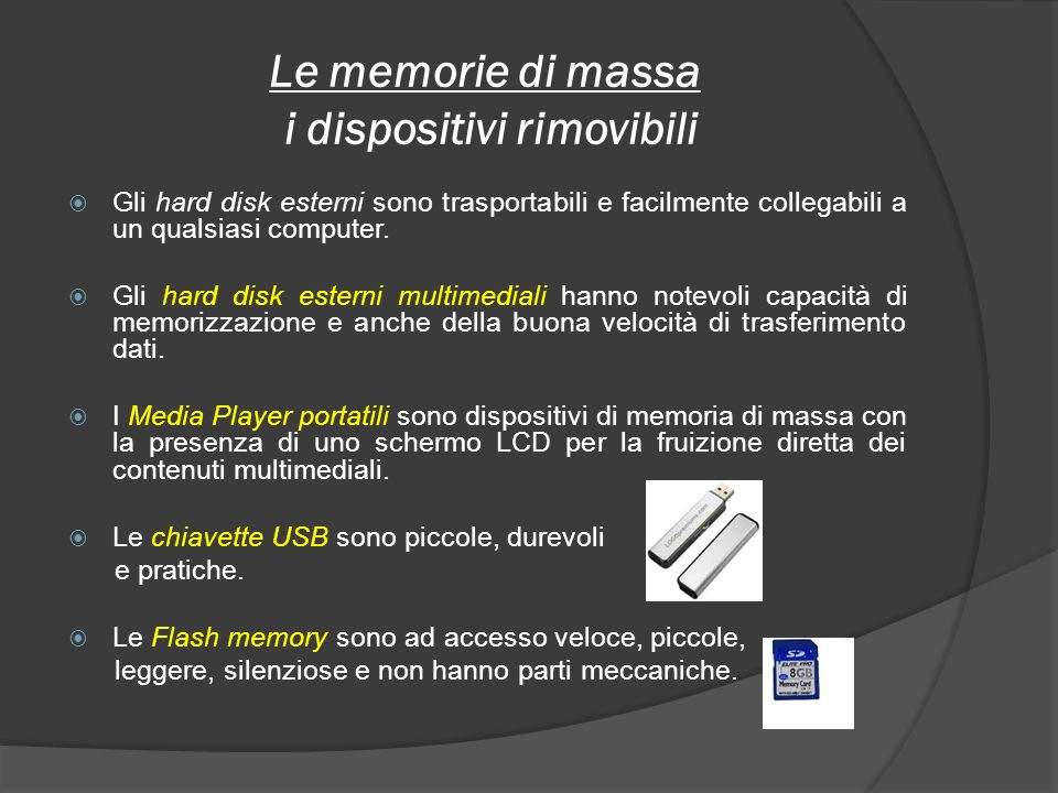 Le memorie di massa i dispositivi rimovibili