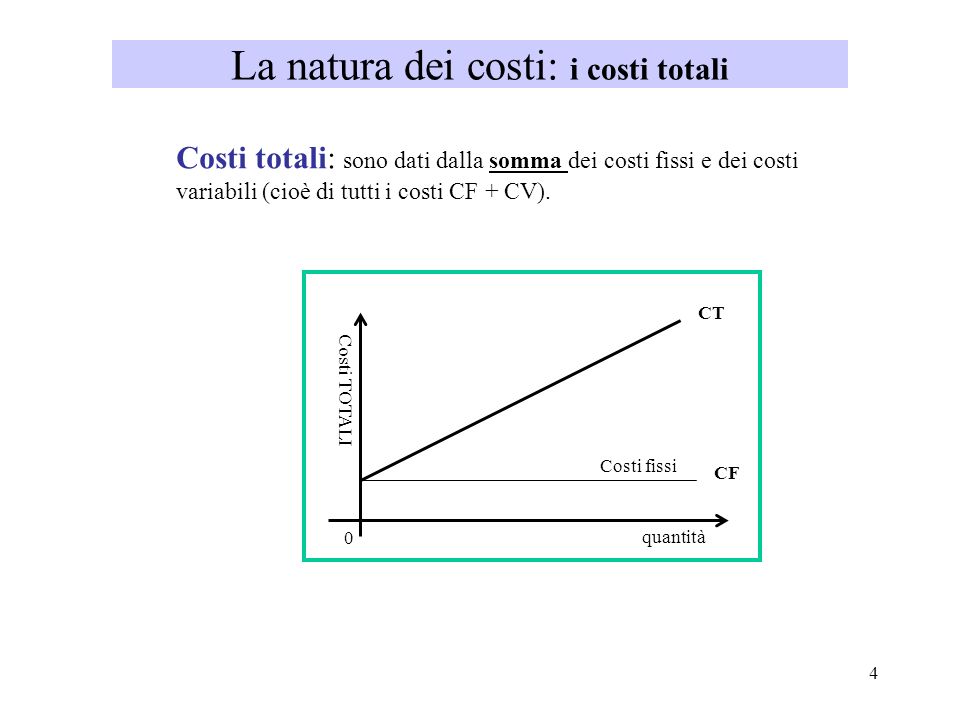 La natura dei costi: i costi totali