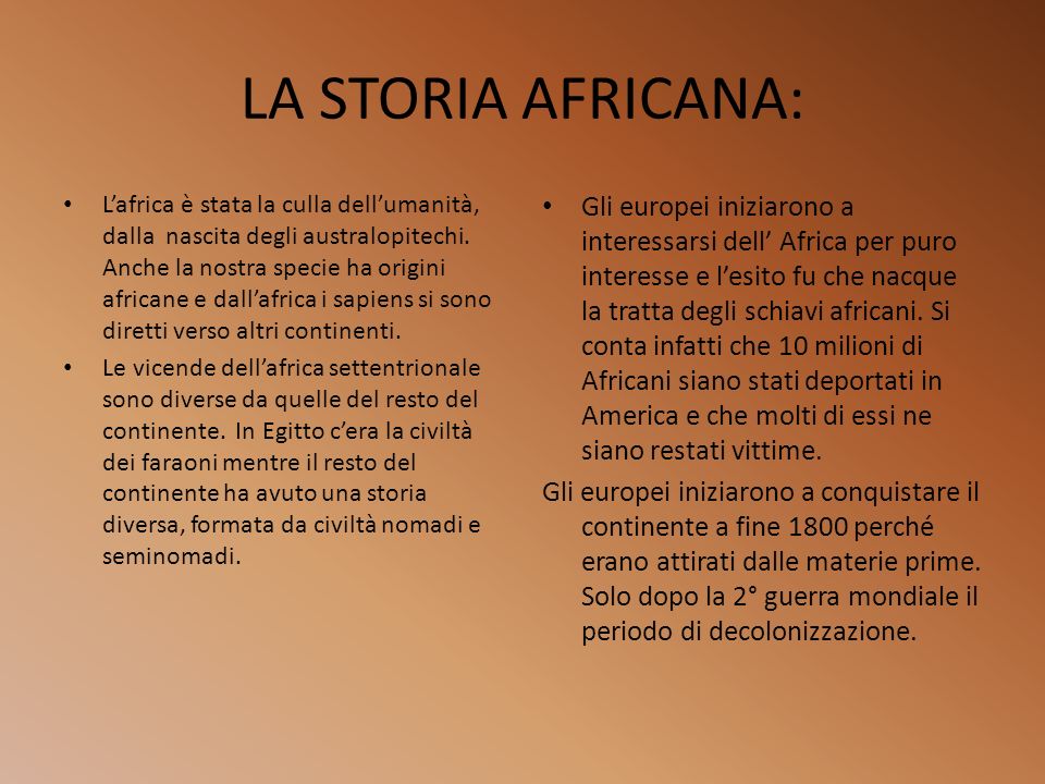 LA STORIA AFRICANA: