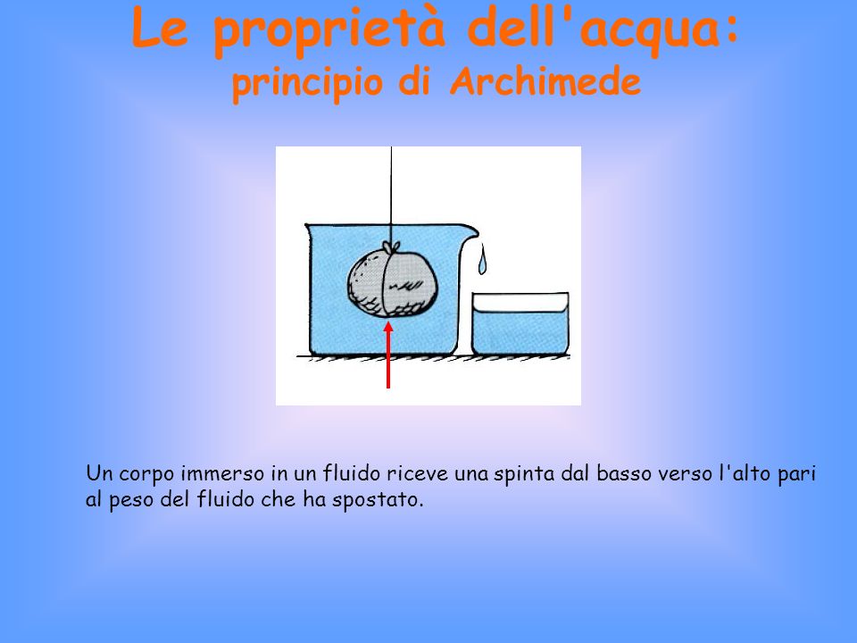 Le proprietà dell acqua: principio di Archimede
