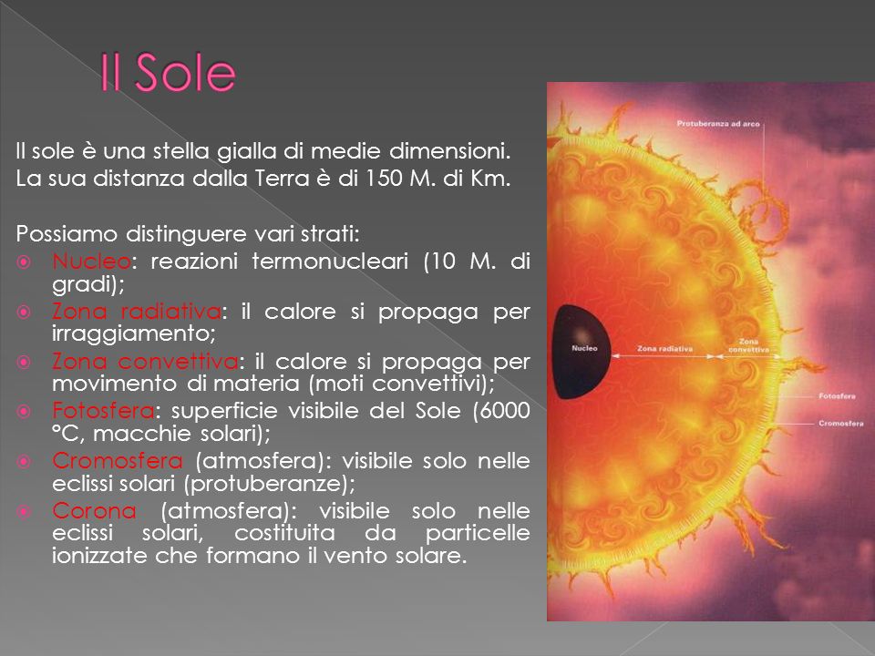 Il Sole Il sole è una stella gialla di medie dimensioni.