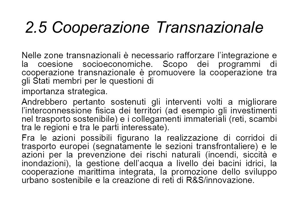 2.5 Cooperazione Transnazionale