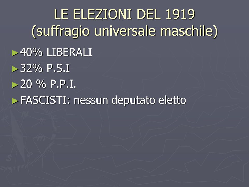 LE ELEZIONI DEL 1919 (suffragio universale maschile)