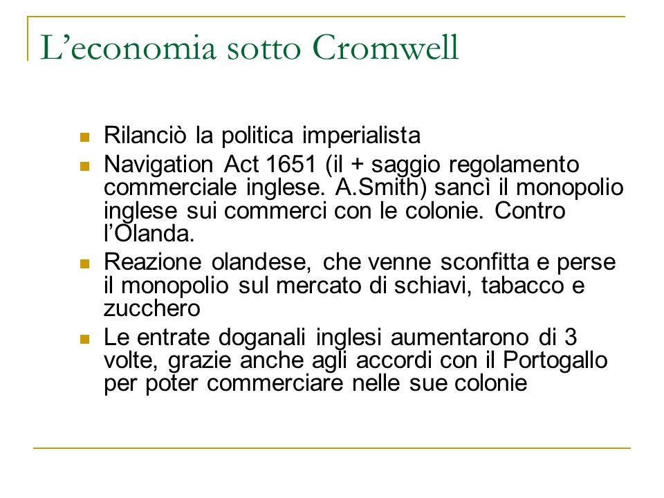 L’economia sotto Cromwell