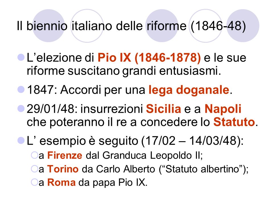 Il biennio italiano delle riforme ( )