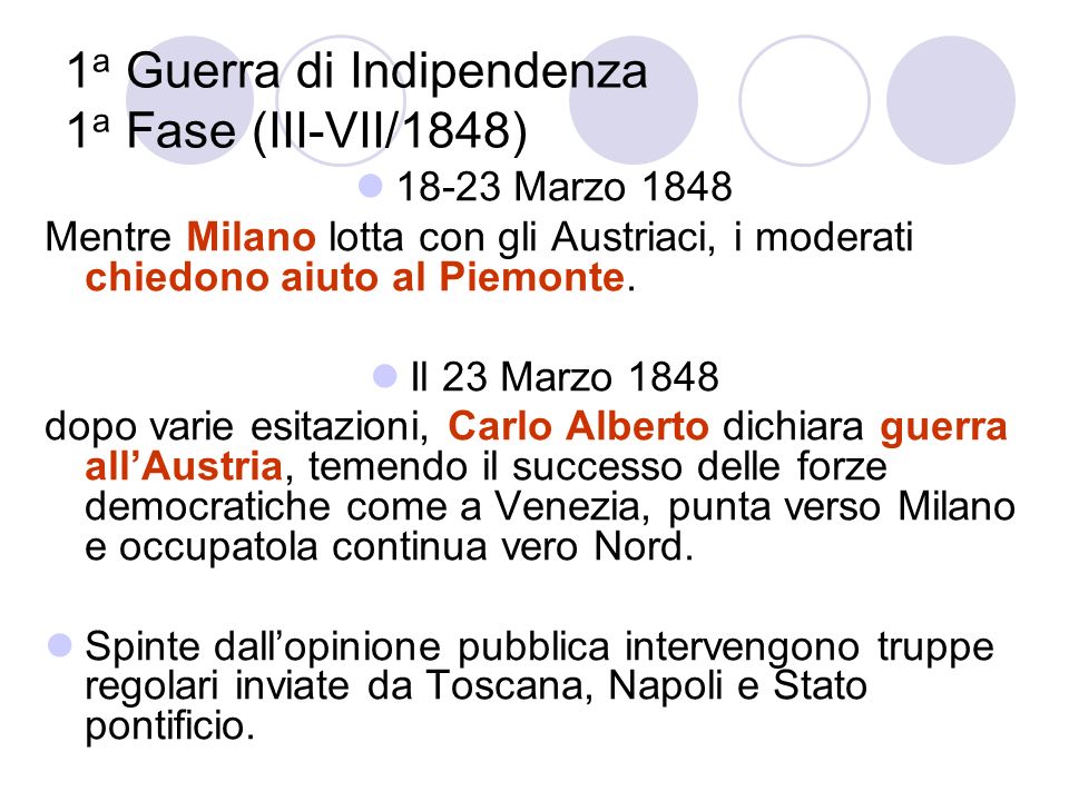 1a Guerra di Indipendenza 1a Fase (III-VII/1848)