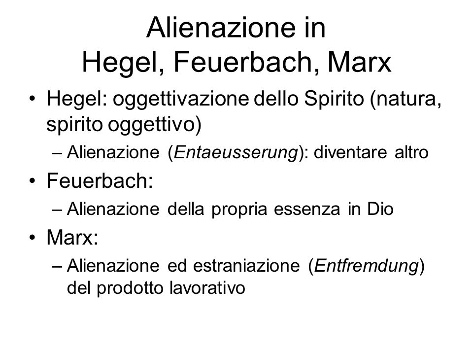 Alienazione in Hegel, Feuerbach, Marx