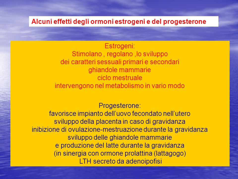 Alcuni effetti degli ormoni estrogeni e del progesterone