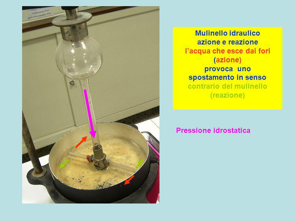 Mulinello idraulico azione e reazione l’acqua che esce dai fori (azione) provoca uno spostamento in senso contrario del mulinello (reazione)