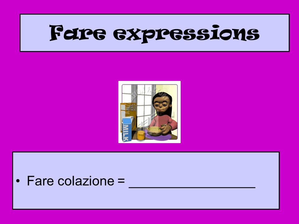 Fare expressions Fare colazione = _________________