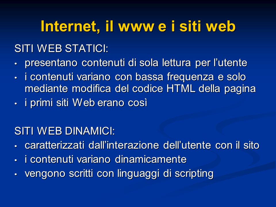 Internet, il www e i siti web