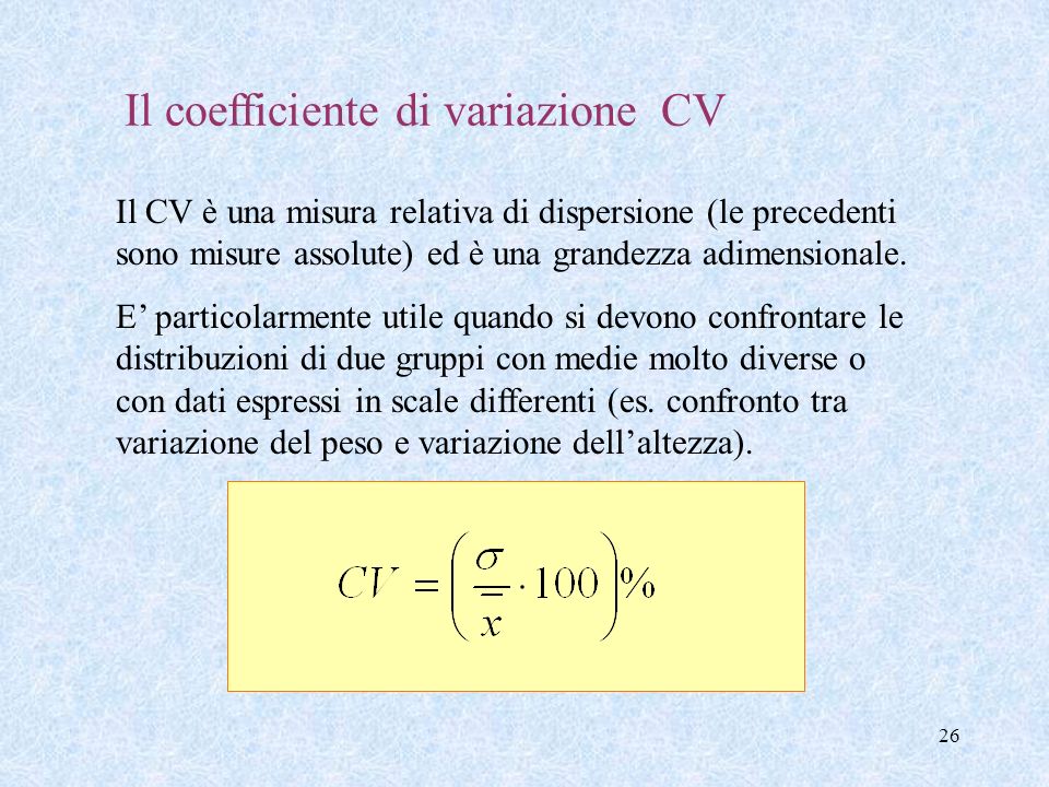 Il coefficiente di variazione CV