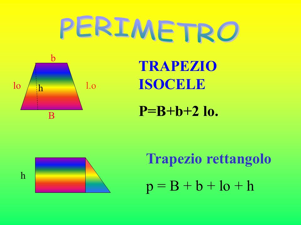 PERIMETRO TRAPEZIO ISOCELE P=B+b+2 lo. Trapezio rettangolo