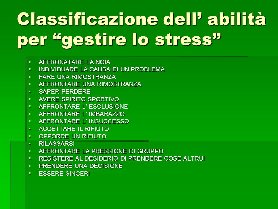 Classificazione dell’ abilità per gestire lo stress
