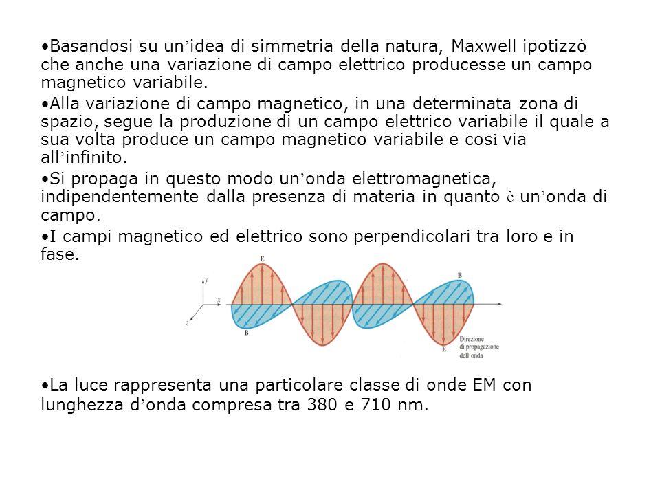 Basandosi su un’idea di simmetria della natura, Maxwell ipotizzò che anche una variazione di campo elettrico producesse un campo magnetico variabile.