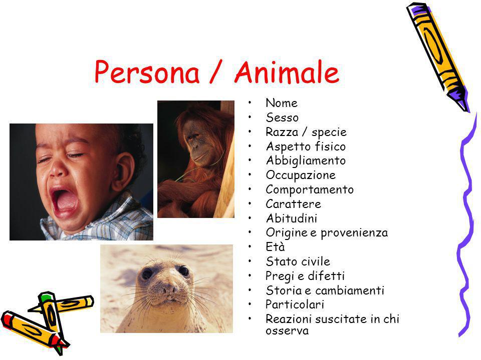 Persona / Animale Nome Sesso Razza / specie Aspetto fisico