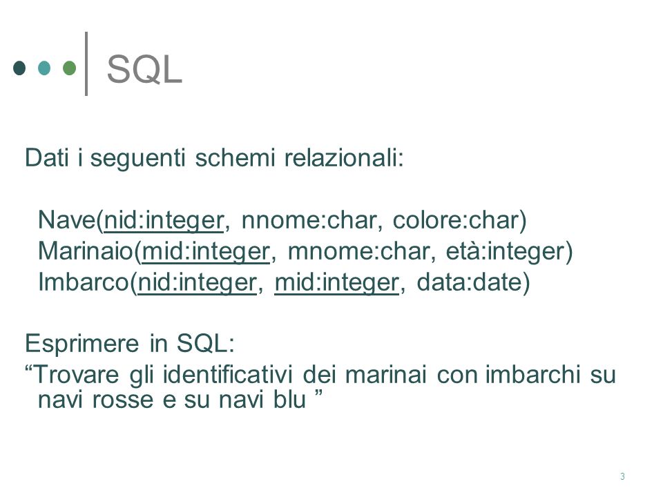 SQL Dati i seguenti schemi relazionali: