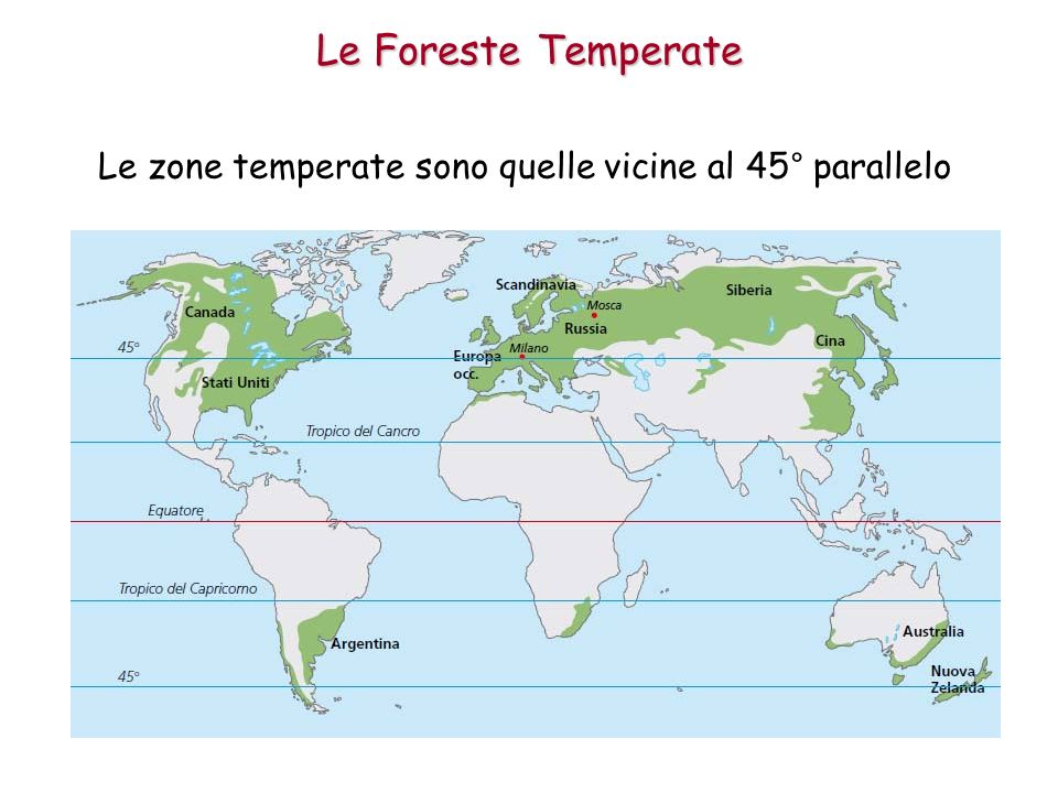 Le zone temperate sono quelle vicine al 45° parallelo