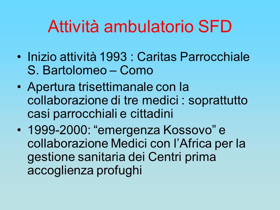 Attività ambulatorio SFD