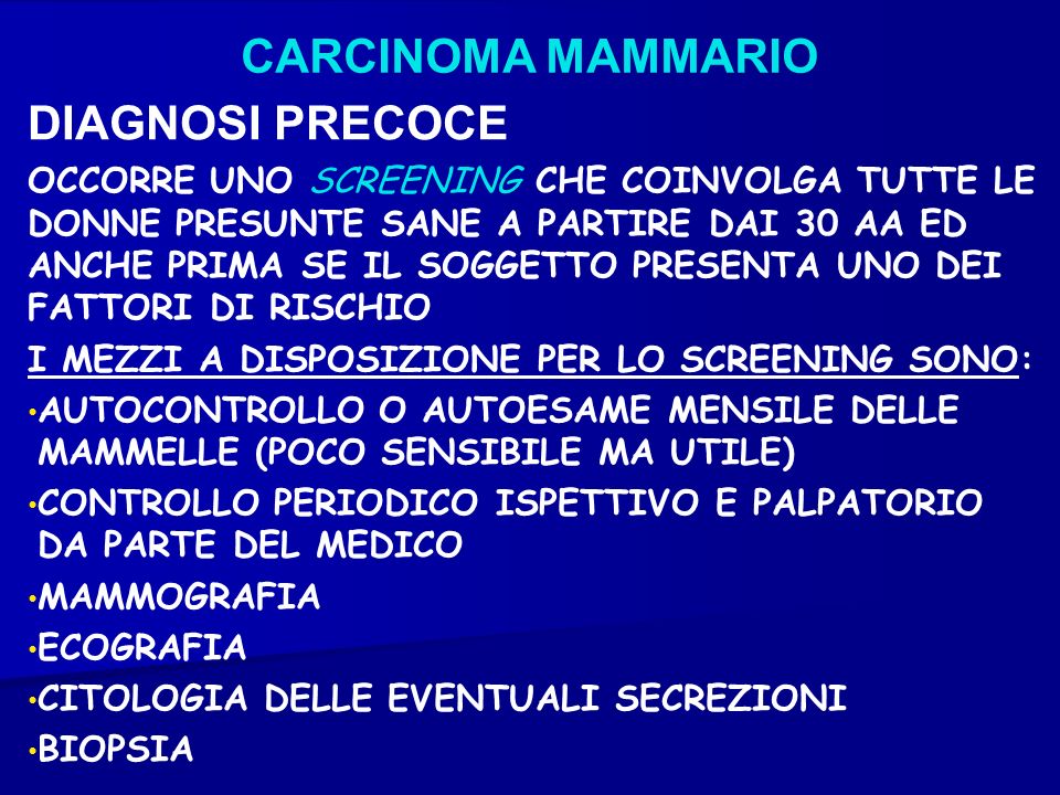 CARCINOMA MAMMARIO DIAGNOSI PRECOCE