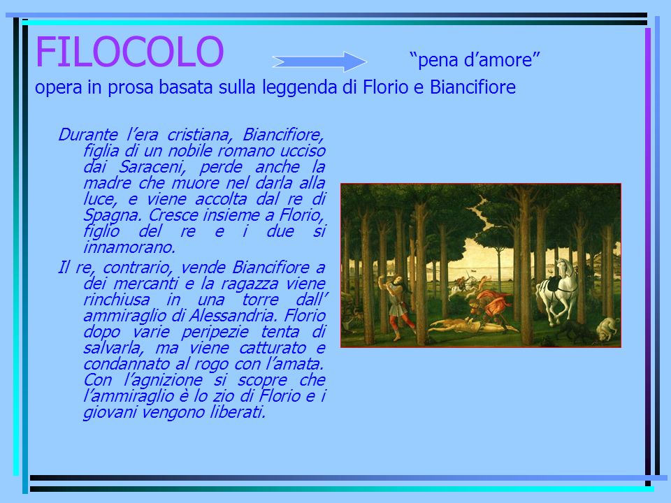 FILOCOLO pena d’amore opera in prosa basata sulla leggenda di Florio e Biancifiore