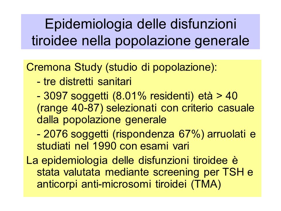 Epidemiologia delle disfunzioni tiroidee nella popolazione generale