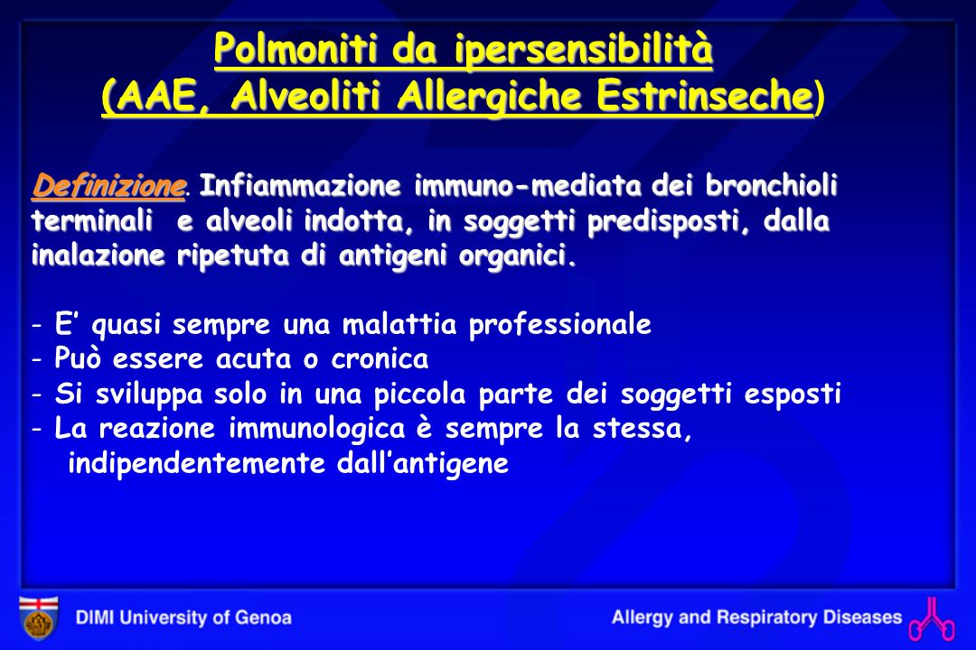 Polmoniti da ipersensibilità (AAE, Alveoliti Allergiche Estrinseche)