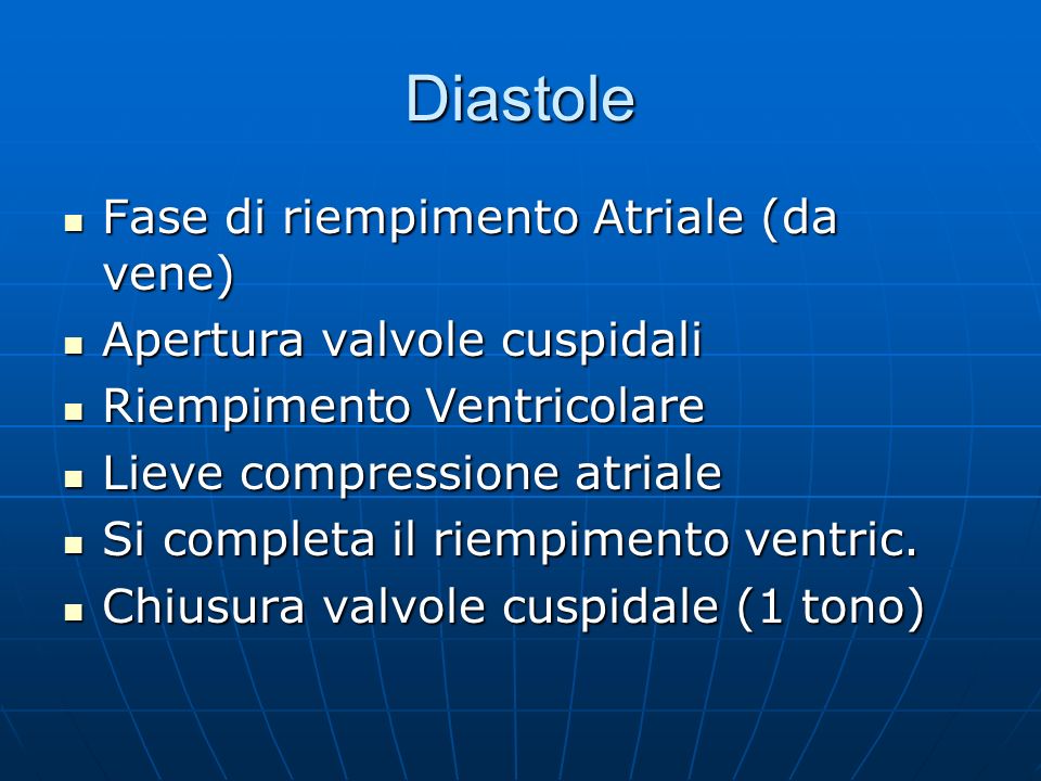 Diastole Fase di riempimento Atriale (da vene)
