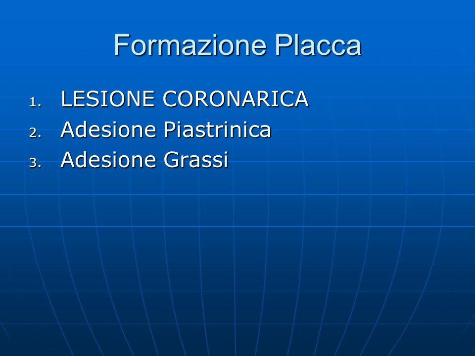 Formazione Placca LESIONE CORONARICA Adesione Piastrinica