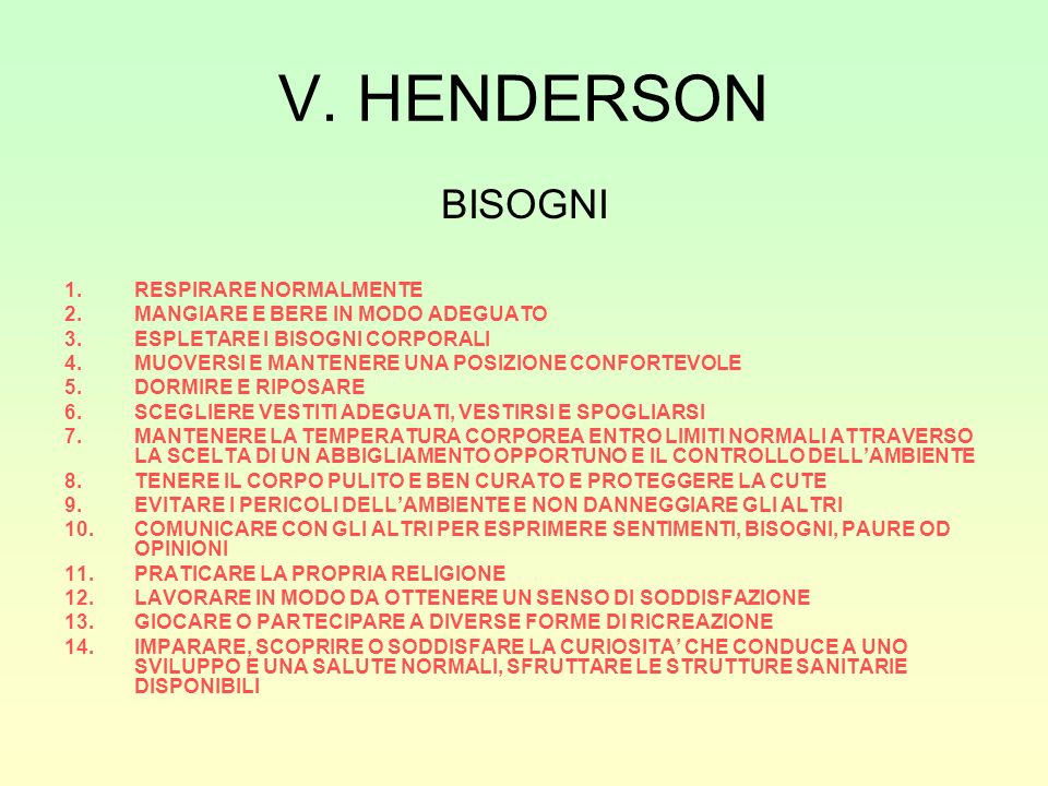 V. HENDERSON BISOGNI RESPIRARE NORMALMENTE