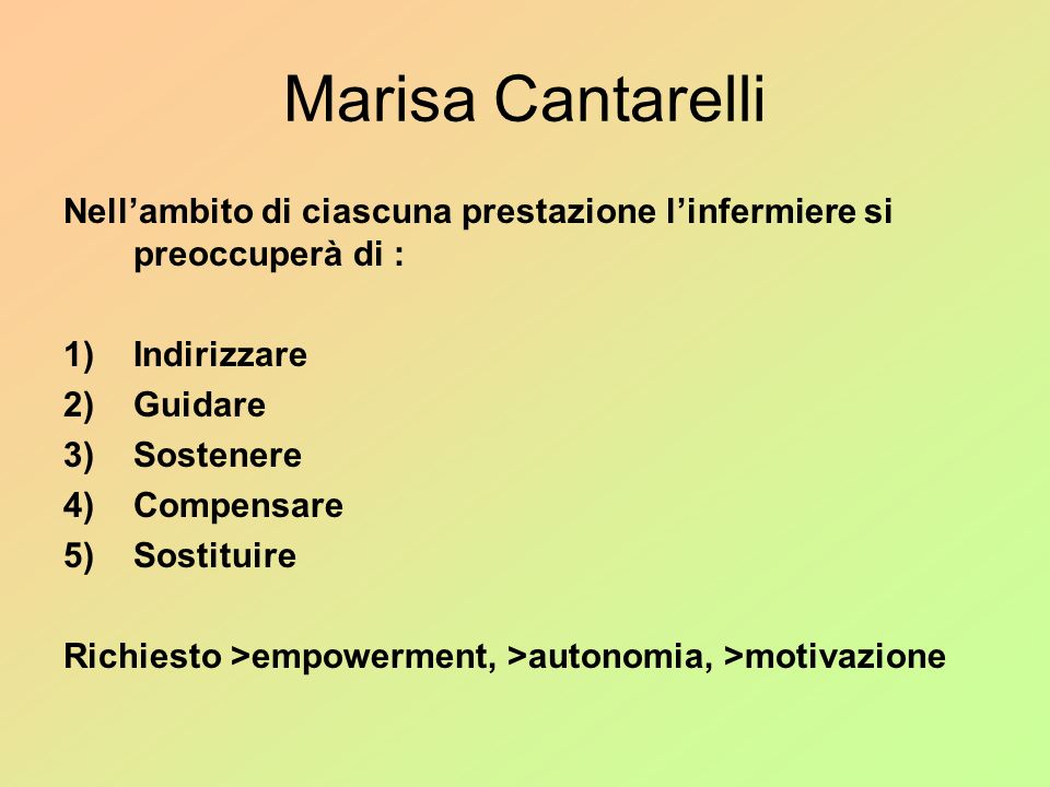 Marisa Cantarelli Nell’ambito di ciascuna prestazione l’infermiere si preoccuperà di : Indirizzare.
