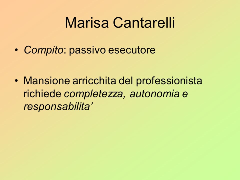 Marisa Cantarelli Compito: passivo esecutore