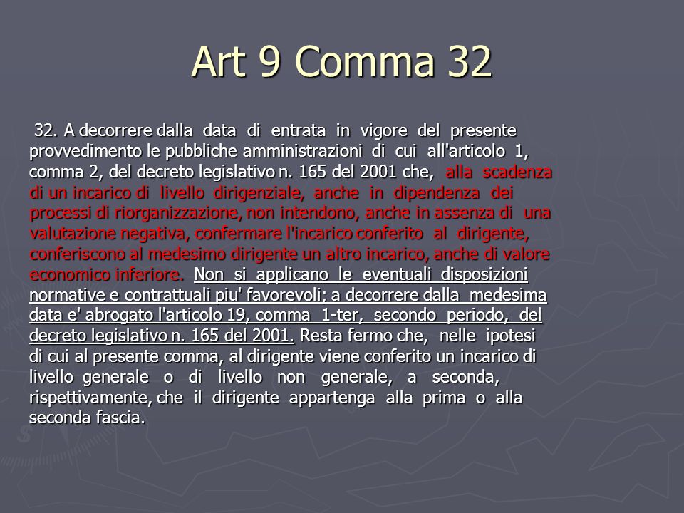 Art 9 Comma A decorrere dalla data di entrata in vigore del presente.