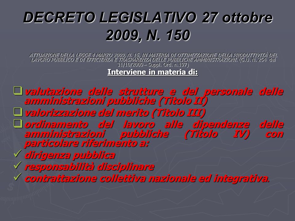 DECRETO LEGISLATIVO 27 ottobre 2009, N. 150