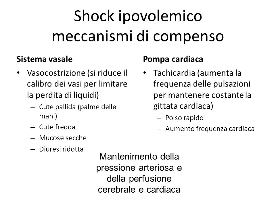 Shock ipovolemico meccanismi di compenso