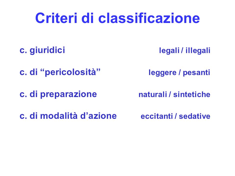 Criteri di classificazione