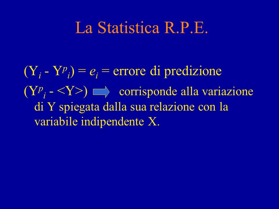 La Statistica R.P.E. (Yi - Ypi) = ei = errore di predizione