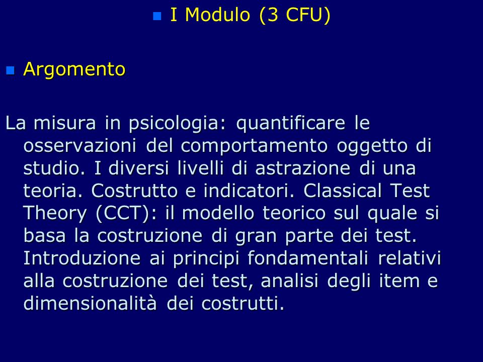 I Modulo (3 CFU) Argomento.