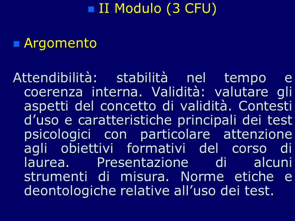 II Modulo (3 CFU) Argomento.