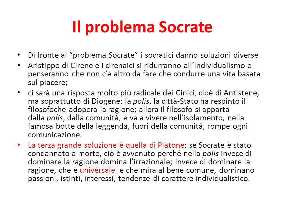Il problema Socrate Di fronte al problema Socrate i socratici danno soluzioni diverse.