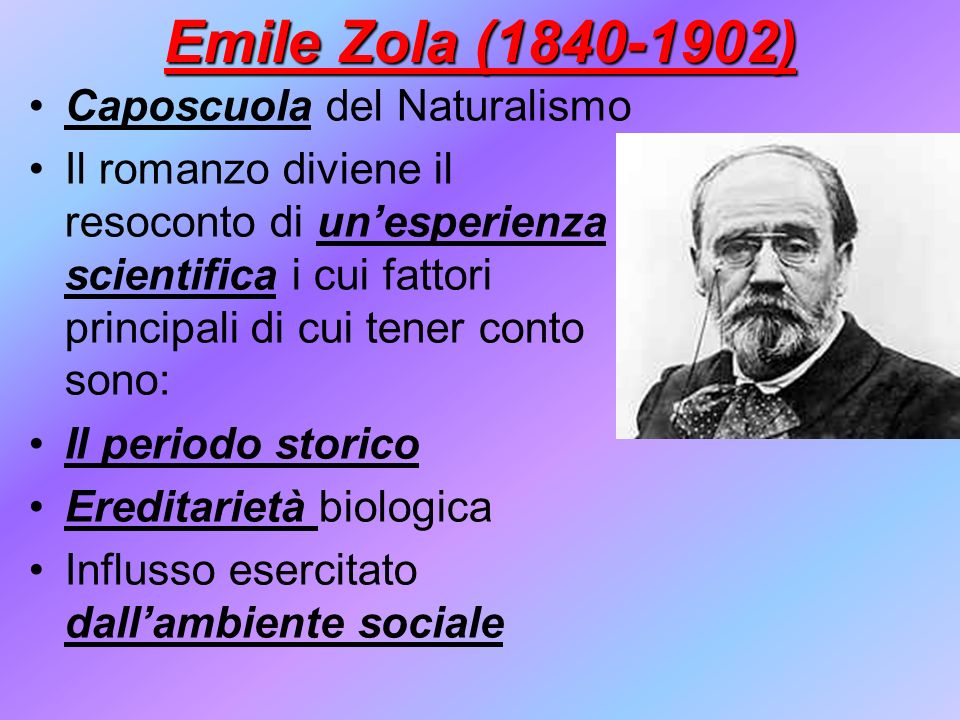 Emile Zola ( ) Caposcuola del Naturalismo