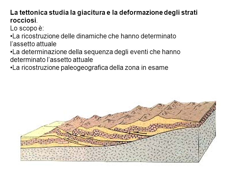 La tettonica studia la giacitura e la deformazione degli strati rocciosi.