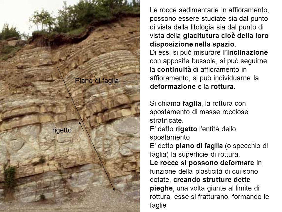 Le rocce sedimentarie in affioramento, possono essere studiate sia dal punto di vista della litologia sia dal punto di vista della giacitutura cioè della loro disposizione nella spazio.