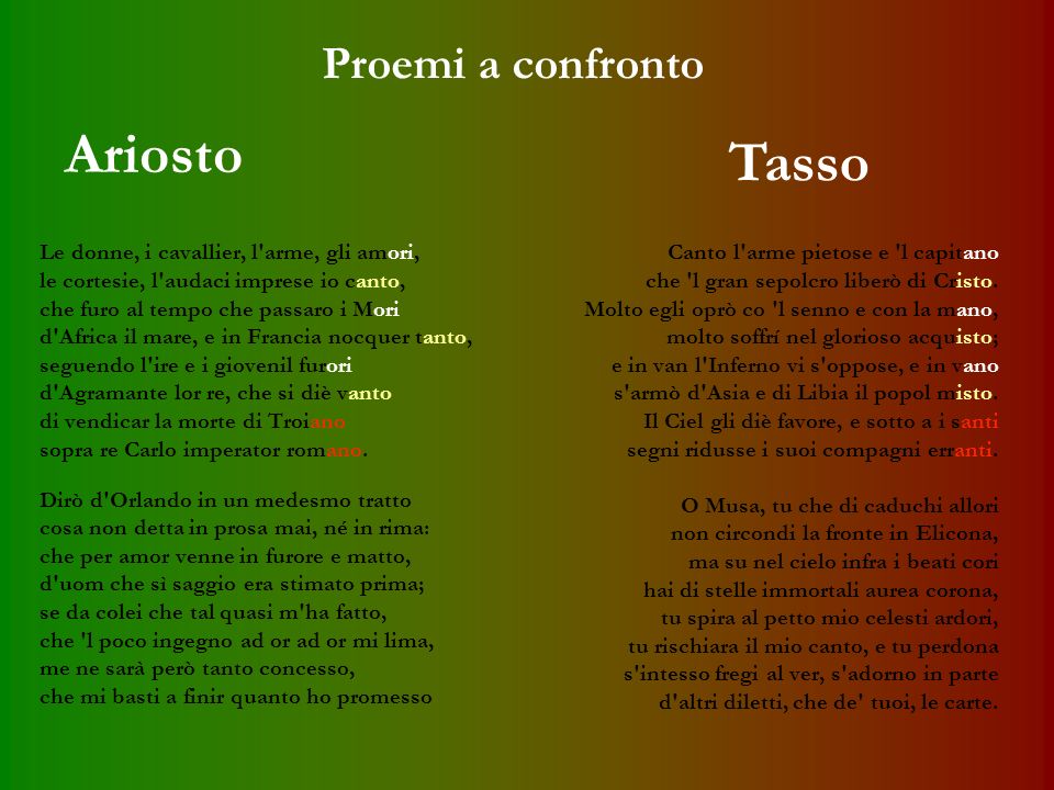 Ariosto Tasso Proemi a confronto