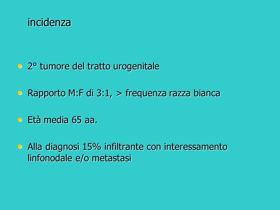 incidenza 2° tumore del tratto urogenitale