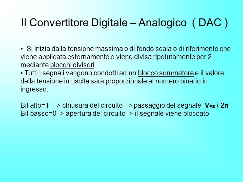 Il Convertitore Digitale – Analogico ( DAC )