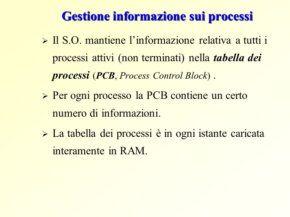 Gestione informazione sui processi
