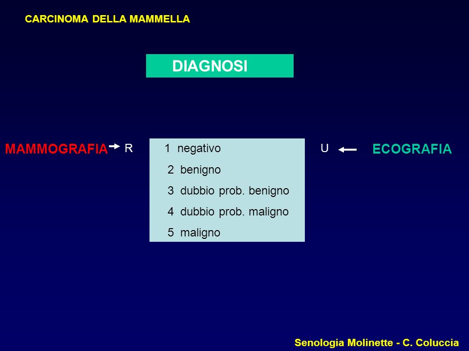 DIAGNOSI MAMMOGRAFIA ECOGRAFIA R 1 negativo 2 benigno